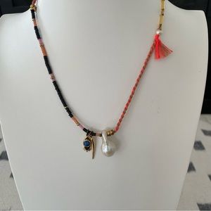 Lizzie Fortunato Necklace. Gold Plated Brass Beaded Necklace on Cord.